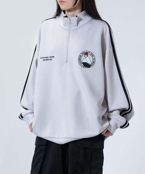 Red Cap Girl（レッドキャプガール）の「【a-r】〔Red Cap Girl/レッドキャップガール〕シルキータッチ サークルロゴ刺繍 サイドライン ハーフジップ（スウェット・メンズ・ライトグレー/ホワイト/ブルー/ブラック・LARGE/MEDIUM）」の3枚目の写真