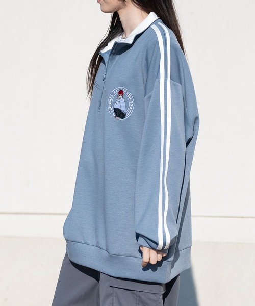 Red Cap Girl（レッドキャプガール）の「【a-r】〔Red Cap Girl/レッドキャップガール〕シルキータッチ サークルロゴ刺繍 サイドライン ハーフジップ（スウェット・メンズ・ライトグレー/ホワイト/ブルー/ブラック・LARGE/MEDIUM）」の18枚目の写真