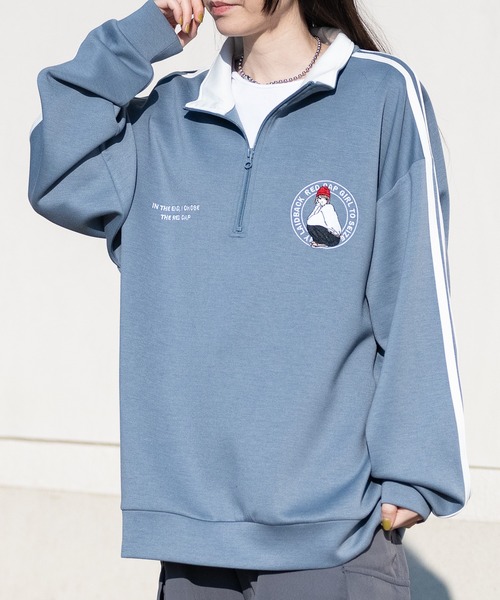 Red Cap Girl（レッドキャプガール）の「【a-r】〔Red Cap Girl/レッドキャップガール〕シルキータッチ サークルロゴ刺繍 サイドライン ハーフジップ（スウェット・メンズ・ライトグレー/ホワイト/ブルー/ブラック・LARGE/MEDIUM）」の16枚目の写真