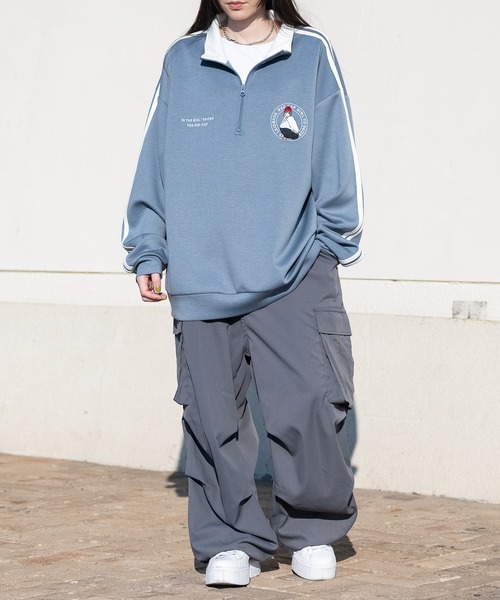 Red Cap Girl（レッドキャプガール）の「【a-r】〔Red Cap Girl/レッドキャップガール〕シルキータッチ サークルロゴ刺繍 サイドライン ハーフジップ（スウェット・メンズ・ライトグレー/ホワイト/ブルー/ブラック・LARGE/MEDIUM）」の20枚目の写真