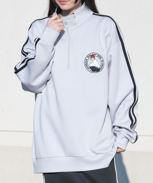 Red Cap Girl（レッドキャプガール）の「【a-r】〔Red Cap Girl/レッドキャップガール〕シルキータッチ サークルロゴ刺繍 サイドライン ハーフジップ（スウェット・メンズ・ライトグレー/ホワイト/ブルー/ブラック・LARGE/MEDIUM）」の15枚目の写真