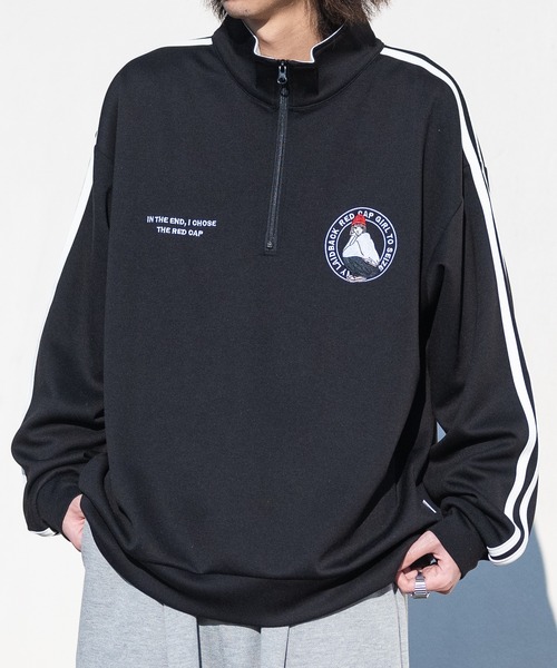 Red Cap Girl（レッドキャプガール）の「【a-r】〔Red Cap Girl/レッドキャップガール〕シルキータッチ サークルロゴ刺繍 サイドライン ハーフジップ（スウェット・メンズ・ライトグレー/ホワイト/ブルー/ブラック・LARGE/MEDIUM）」の6枚目の写真