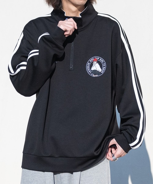 Red Cap Girl（レッドキャプガール）の「【a-r】〔Red Cap Girl/レッドキャップガール〕シルキータッチ サークルロゴ刺繍 サイドライン ハーフジップ（スウェット・メンズ・ライトグレー/ホワイト/ブルー/ブラック・LARGE/MEDIUM）」の7枚目の写真