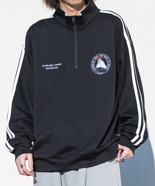 Red Cap Girl（レッドキャプガール）の「【a-r】〔Red Cap Girl/レッドキャップガール〕シルキータッチ サークルロゴ刺繍 サイドライン ハーフジップ（スウェット・メンズ・ライトグレー/ホワイト/ブルー/ブラック・LARGE/MEDIUM）」の5枚目の写真
