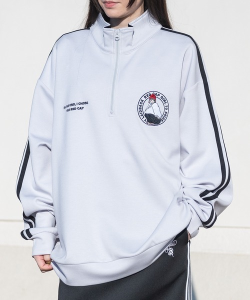 Red Cap Girl（レッドキャプガール）の「【a-r】〔Red Cap Girl/レッドキャップガール〕シルキータッチ サークルロゴ刺繍 サイドライン ハーフジップ（スウェット・メンズ・ライトグレー/ホワイト/ブルー/ブラック・LARGE/MEDIUM）」の14枚目の写真