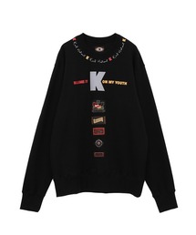 カールヘルム Karl Helmut ネームワッペン プルオーバーパーカー M/レッド カレッジ スウェット ロゴ フーディー【2400013836821】 カールヘルム Karl Helmut ネームワッペン プルオーバーパーカー M
