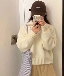 ハーフジップカラーニット