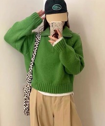 ハーフジップカラーニット