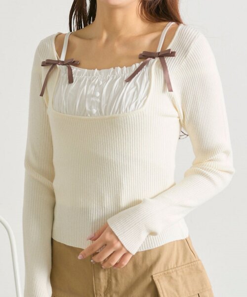 OLIVE des OLIVE（オリーブデオリーブ）の「ドッキングニット（ニット/セーター・レディース・サックスブルー/トップグレー/ブラック/オフホワイト・FREE）」の2枚目の写真