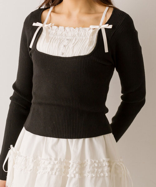 OLIVE des OLIVE（オリーブデオリーブ）の「ドッキングニット（ニット/セーター・レディース・サックスブルー/トップグレー/ブラック/オフホワイト・FREE）」の3枚目の写真