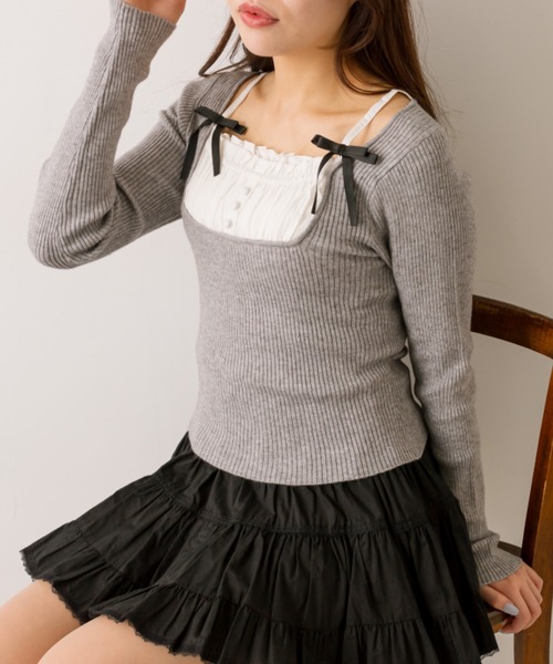 OLIVE des OLIVE（オリーブデオリーブ）の「ドッキングニット（ニット/セーター・レディース・サックスブルー/トップグレー/ブラック/オフホワイト・FREE）」の6枚目の写真