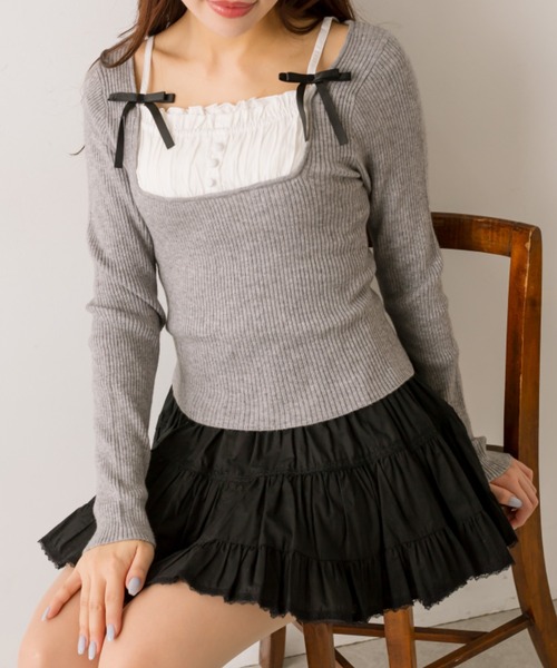 OLIVE des OLIVE（オリーブデオリーブ）の「ドッキングニット（ニット/セーター・レディース・サックスブルー/トップグレー/ブラック/オフホワイト・FREE）」の7枚目の写真