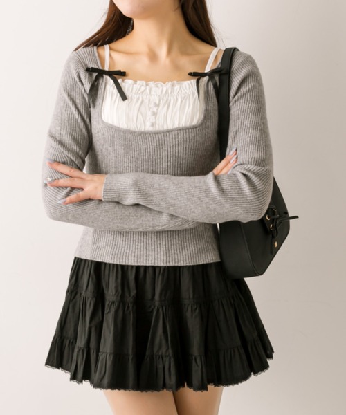 OLIVE des OLIVE（オリーブデオリーブ）の「ドッキングニット（ニット/セーター・レディース・サックスブルー/トップグレー/ブラック/オフホワイト・FREE）」の9枚目の写真