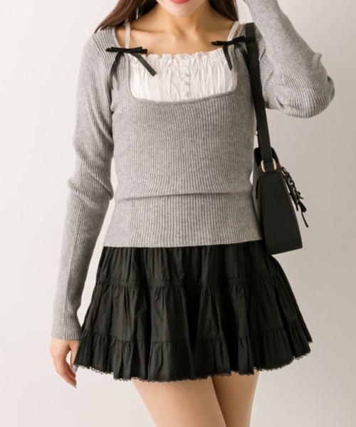 OLIVE des OLIVE（オリーブデオリーブ）の「ドッキングニット（ニット/セーター・レディース・サックスブルー/トップグレー/ブラック/オフホワイト・FREE）」の8枚目の写真