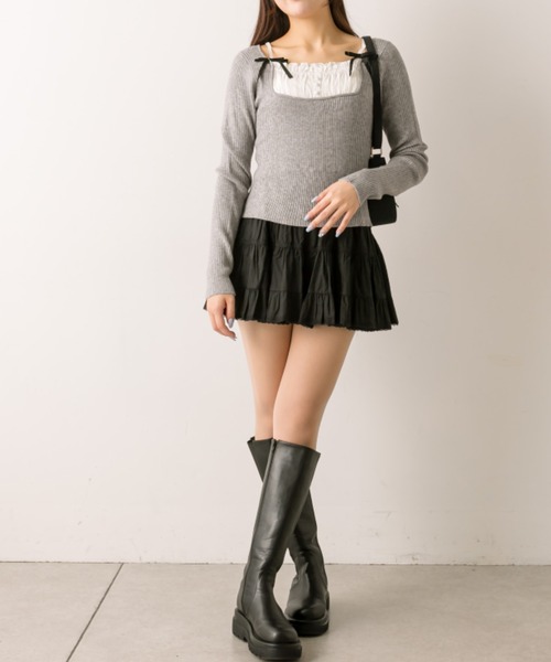 OLIVE des OLIVE（オリーブデオリーブ）の「ドッキングニット（ニット/セーター・レディース・サックスブルー/トップグレー/ブラック/オフホワイト・FREE）」の13枚目の写真