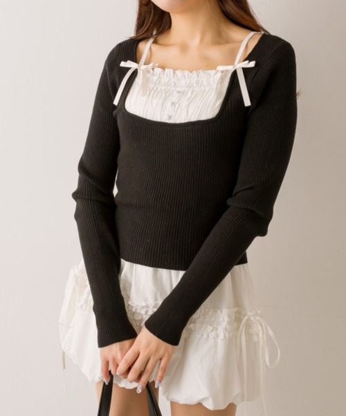 OLIVE des OLIVE（オリーブデオリーブ）の「ドッキングニット（ニット/セーター・レディース・サックスブルー/トップグレー/ブラック/オフホワイト・FREE）」の21枚目の写真