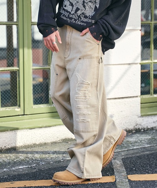 WEGO(ウィゴー)の「WEGO/ダブルニーダメージデニムパンツ(デニムパンツ・メンズ・スカイブルー/ブラック系3/ベージュ・MEDIUM/LARGE)」の2枚目の写真