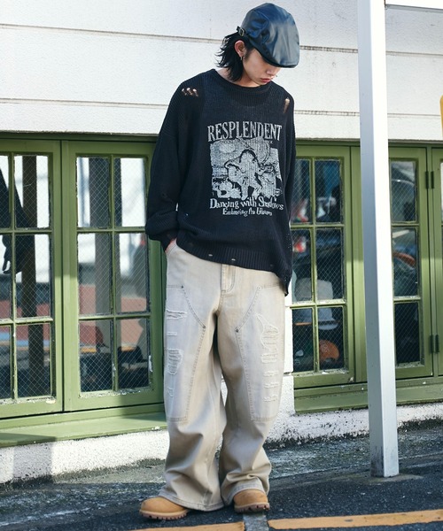 WEGO(ウィゴー)の「WEGO/ダブルニーダメージデニムパンツ(デニムパンツ・メンズ・スカイブルー/ブラック系3/ベージュ・MEDIUM/LARGE)」の4枚目の写真