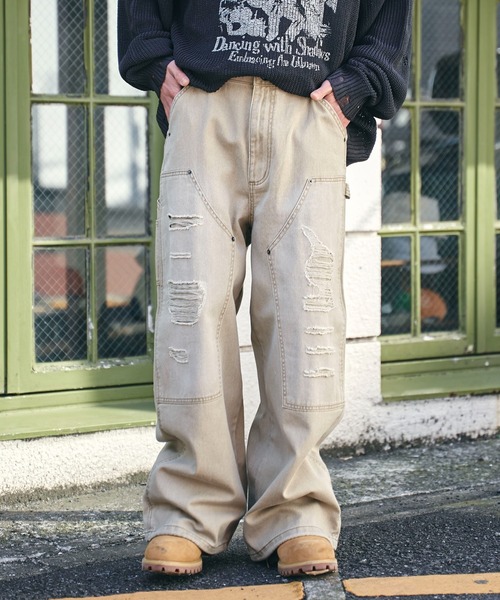 WEGO(ウィゴー)の「WEGO/ダブルニーダメージデニムパンツ(デニムパンツ・メンズ・スカイブルー/ブラック系3/ベージュ・MEDIUM/LARGE)」の5枚目の写真