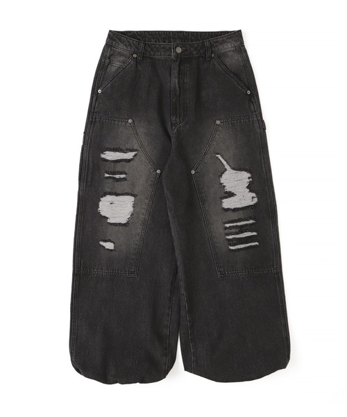 WEGO(ウィゴー)の「WEGO/ダブルニーダメージデニムパンツ(デニムパンツ・メンズ・スカイブルー/ブラック系3/ベージュ・MEDIUM/LARGE)」の13枚目の写真