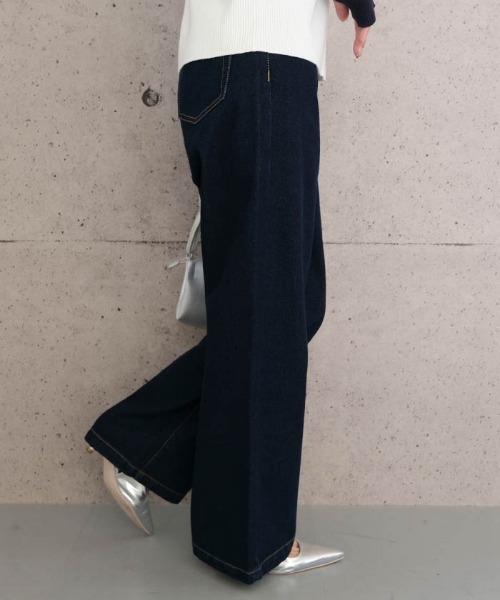 aquagarage(アクアガレージ)の「デニムハイウエストセミワイドパンツ(デニムパンツ・レディース・サックスブルー/ブラック/インディゴブルー・M)」の9枚目の写真