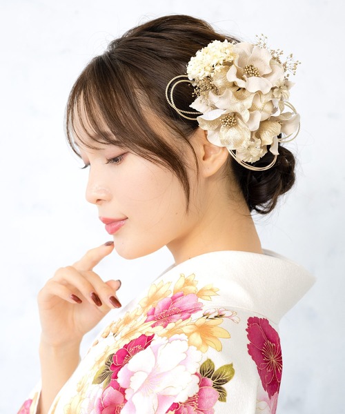 SOUBIEN（ソウビエン）の「flower髪飾り2点セット（和装小物・レディース・レッド系/ゴールド系・FREE）」の9枚目の写真