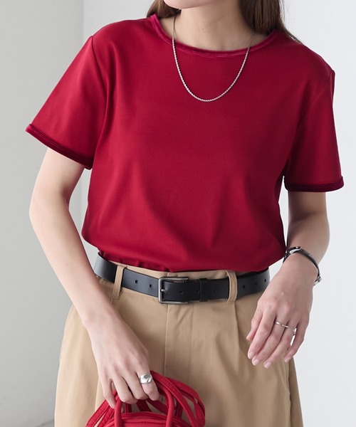 BONLECILL(ボンルシール)の「ベロアパイピングテレコTEE(Tシャツ/カットソー・レディース・オフホワイト/グレー/ブルー/ブラック/レッド/ベージュ・FREE)」の15枚目の写真