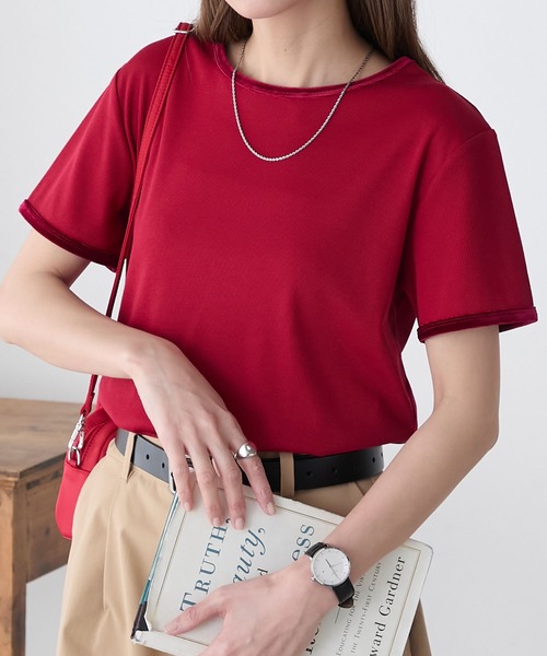 BONLECILL(ボンルシール)の「ベロアパイピングテレコTEE(Tシャツ/カットソー・レディース・オフホワイト/グレー/ブルー/ブラック/レッド/ベージュ・FREE)」の21枚目の写真