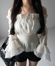me+em select（ミームセレクト）の「【 ２color ／ ２WAY 】ウエストシャーリングシアーフリルオフショルブラウス ／ waist shirring sheer frill off shoulder blouse（シャツ/ブラウス）」