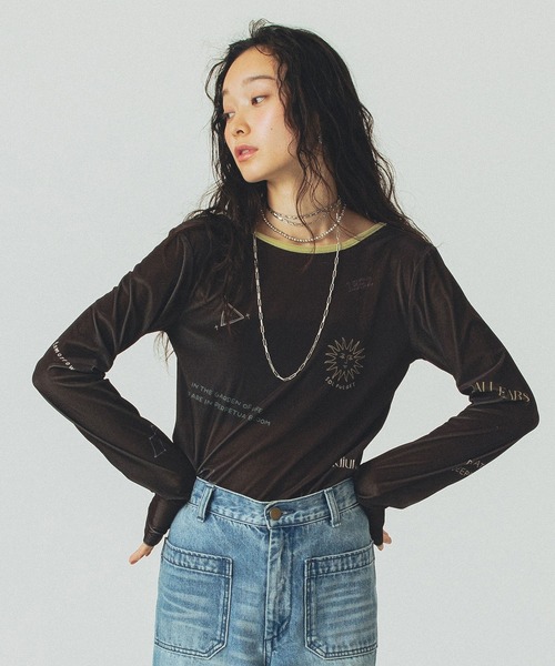 ROSE BUD（ローズバッド）の「SHEER VELOUR L/S TEE（Tシャツ/カットソー・レディース・ホワイト/グレー/ブラウン・ONE SIZE）」の3枚目の写真