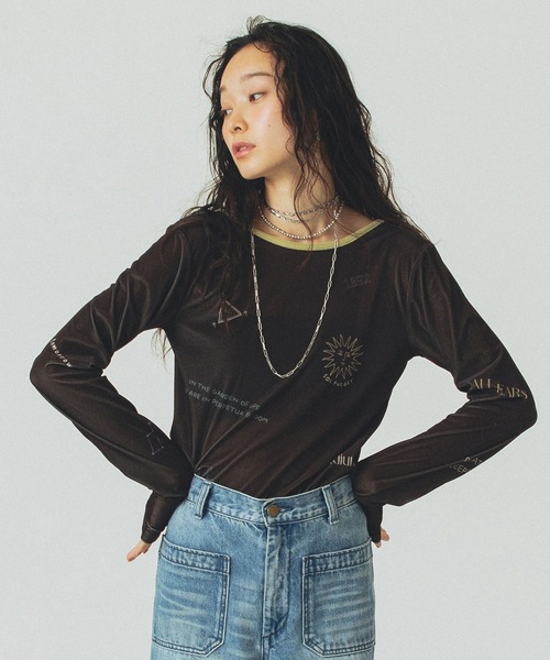 ROSE BUD（ローズバッド）の「SHEER VELOUR L/S TEE（Tシャツ/カットソー・レディース・ホワイト/グレー/ブラウン・ONE SIZE）」の11枚目の写真