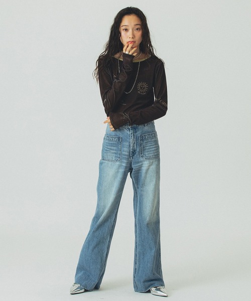 ROSE BUD（ローズバッド）の「SHEER VELOUR L/S TEE（Tシャツ/カットソー・レディース・ホワイト/グレー/ブラウン・ONE SIZE）」の13枚目の写真