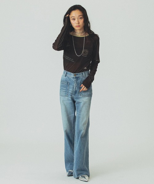 ROSE BUD（ローズバッド）の「SHEER VELOUR L/S TEE（Tシャツ/カットソー・レディース・ホワイト/グレー/ブラウン・ONE SIZE）」の14枚目の写真