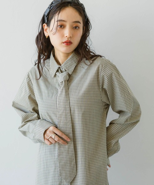 RAGEBLUE（レイジブルー）の「リボンビスチェ/ネクタイセットシャツワンピース（シャツワンピース・レディース・ベージュ系2/ベージュ系3/ブルー系3/ブルー系4・FREE）」の14枚目の写真