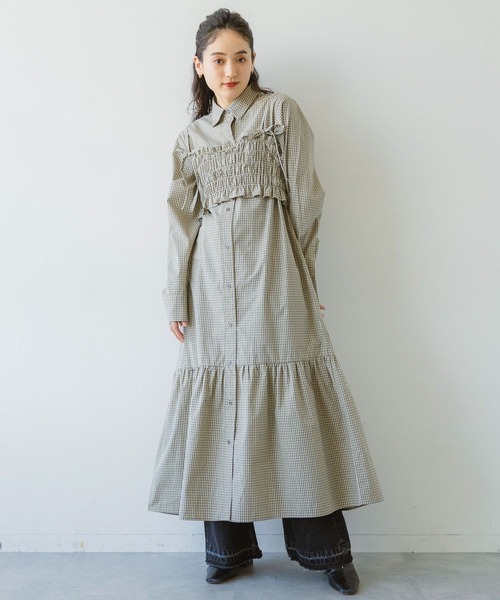 RAGEBLUE（レイジブルー）の「リボンビスチェ/ネクタイセットシャツワンピース（シャツワンピース・レディース・ベージュ系2/ベージュ系3/ブルー系3/ブルー系4・FREE）」の5枚目の写真