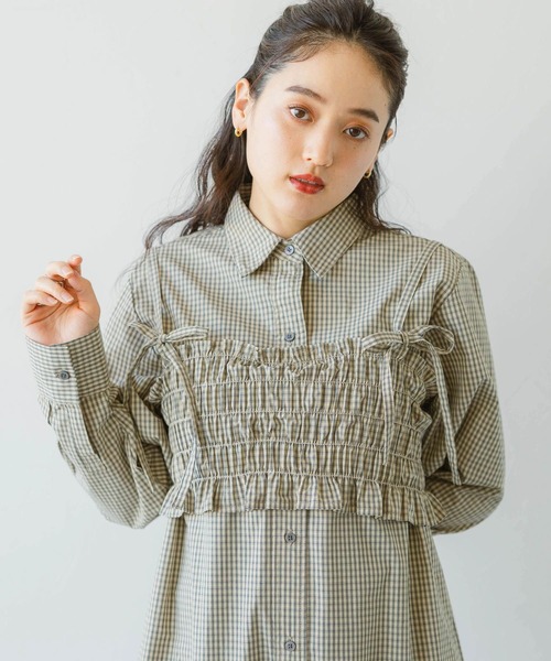 RAGEBLUE（レイジブルー）の「リボンビスチェ/ネクタイセットシャツワンピース（シャツワンピース・レディース・ベージュ系2/ベージュ系3/ブルー系3/ブルー系4・FREE）」の10枚目の写真