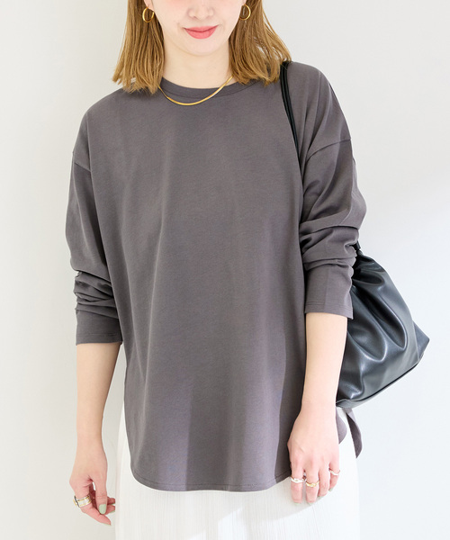 B.C STOCK（ベーセーストック）の「裾スリットロンTEE（Tシャツ/カットソー・レディース・ブラック系その他/チャコールグレー/ホワイト・FREE）」の3枚目の写真