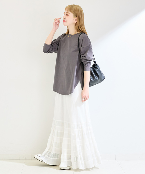 B.C STOCK（ベーセーストック）の「裾スリットロンTEE（Tシャツ/カットソー・レディース・ブラック系その他/チャコールグレー/ホワイト・FREE）」の15枚目の写真