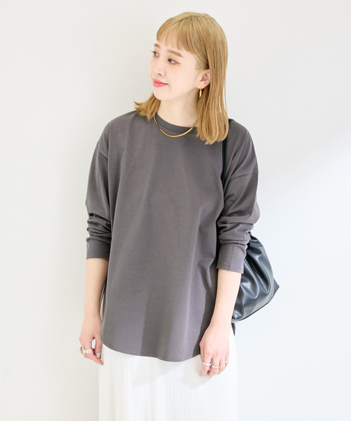 B.C STOCK（ベーセーストック）の「裾スリットロンTEE（Tシャツ/カットソー・レディース・ブラック系その他/チャコールグレー/ホワイト・FREE）」の17枚目の写真