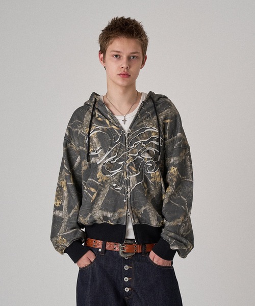 mmbbt heart design double zip 短丈 パーカー