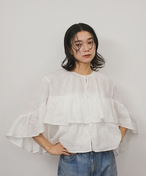 新品 サロンアダムエロぺ 現行品 ヨーロピアンフラックスリネンフリルブラウス 白 楽天市場】【WEB限定】ヨーロピアンフラックスリネンフリル