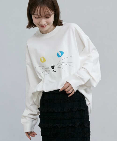 coen(コーエン)の「【CAT TEE/アニマルプリント】ロングスリーブTシャツ(Tシャツ/カットソー・メンズ・ホワイト/ブラック・M/XL/L)」の1枚目の写真