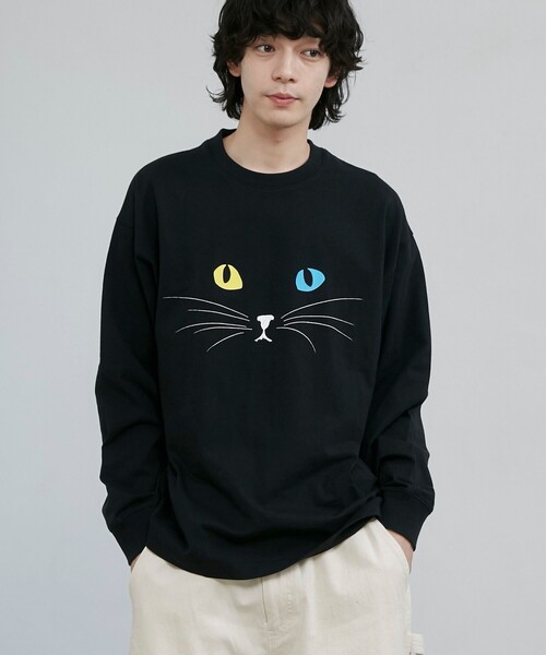 coen(コーエン)の「【CAT TEE/アニマルプリント】ロングスリーブTシャツ(Tシャツ/カットソー・メンズ・ホワイト/ブラック・M/XL/L)」の2枚目の写真