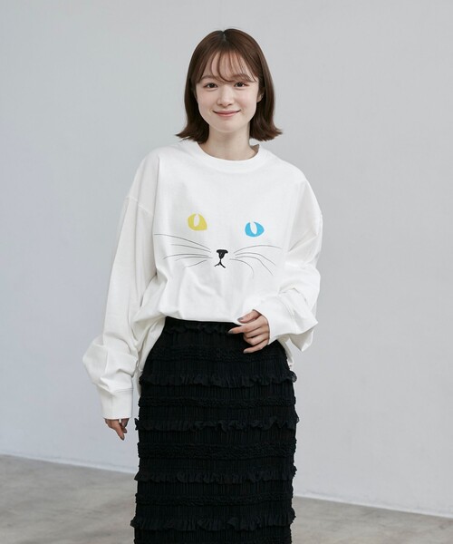 coen(コーエン)の「【CAT TEE/アニマルプリント】ロングスリーブTシャツ(Tシャツ/カットソー・メンズ・ホワイト/ブラック・M/XL/L)」の3枚目の写真