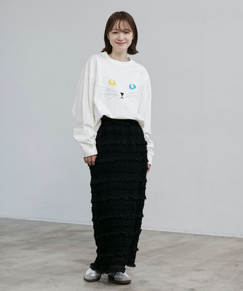 coen(コーエン)の「【CAT TEE/アニマルプリント】ロングスリーブTシャツ(Tシャツ/カットソー・メンズ・ホワイト/ブラック・M/XL/L)」の4枚目の写真