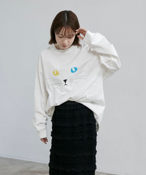 coen(コーエン)の「【CAT TEE/アニマルプリント】ロングスリーブTシャツ(Tシャツ/カットソー・メンズ・ホワイト/ブラック・M/XL/L)」の5枚目の写真