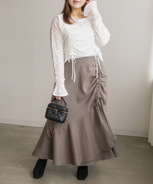 CLETTE(クレット)の「ドロストマーメイドスカート(スカート・レディース・グレイッシュベージュ/ブラック・4L/3L/LL)」の11枚目の写真