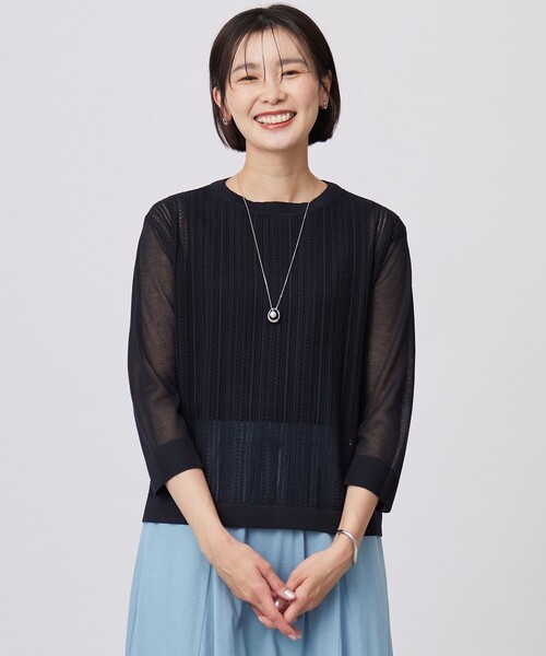 J.PRESS Ladies(J.プレス レディス)の「【WEB限定カラーあり・洗える】Vis/Peスパーク シアー ニット(ニット/セーター・レディース・アイボリー系/ブラウン系/サックスブルー系/ネイビー系・SMALL)」の3枚目の写真