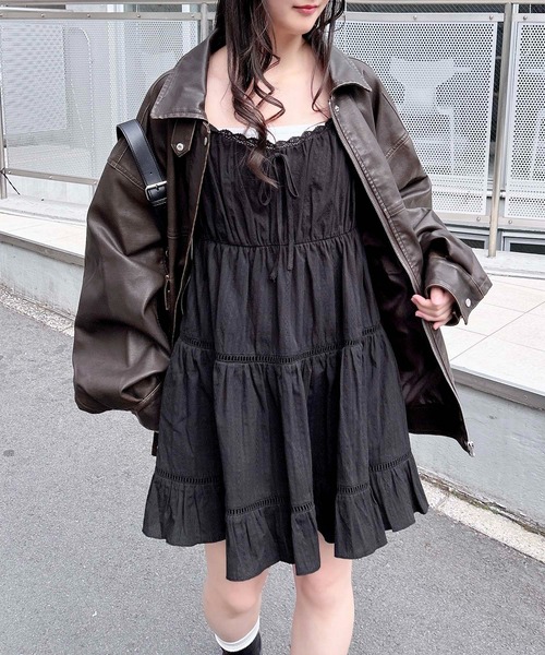 INGNI（イング）の「【WEB限定】レースティアードミニキャミワンピース（ワンピース・レディース・オフホワイト/ブラック/サックスブルー・M）」の16枚目の写真