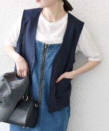 SHIPS any:〈洗濯機可能〉ヨーロピアンフラックス リネン Vネック コンパクト ベスト